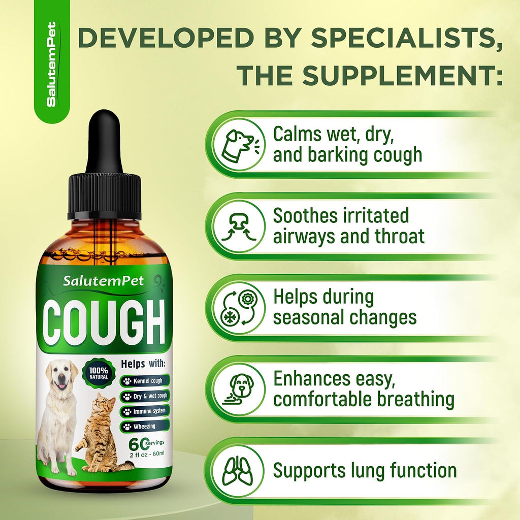 SalutemPet respiratory supplement bottle with dropper applicator