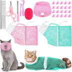 10 Pcs Cat Bathing Bag Set Pet Mesh Shower Bag Anti Bite and Scratch Pet Grooming for Washing Brush, Cat Muzzle, Nail Clipper, Nail File, Tick Tool(Gray and Black) - Image 9