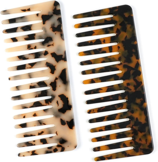 TaShow Hair Detangling Comb 2 Pack front view with tortoise shell pattern
