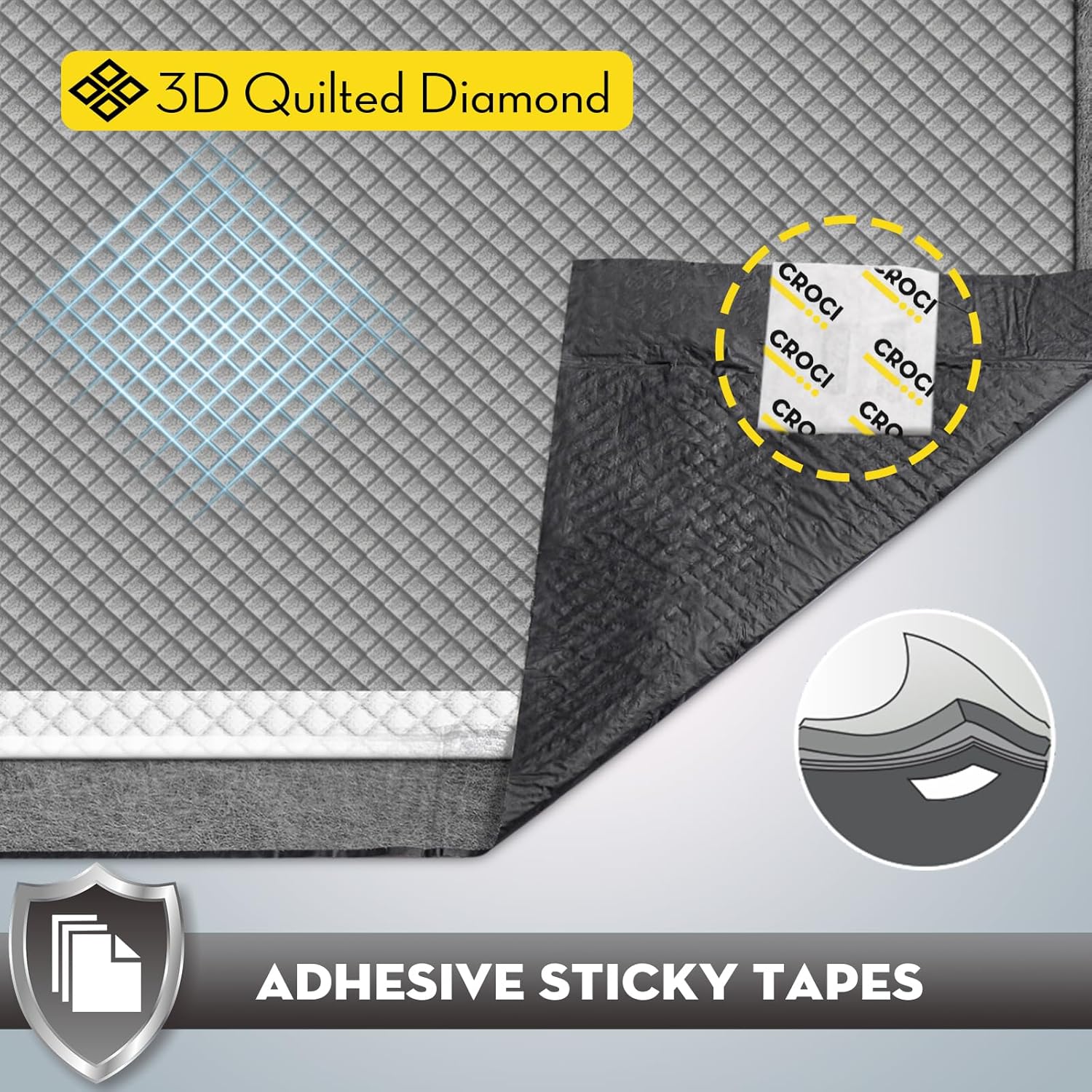Croci charcoal odor control training pads close up of quilted surface