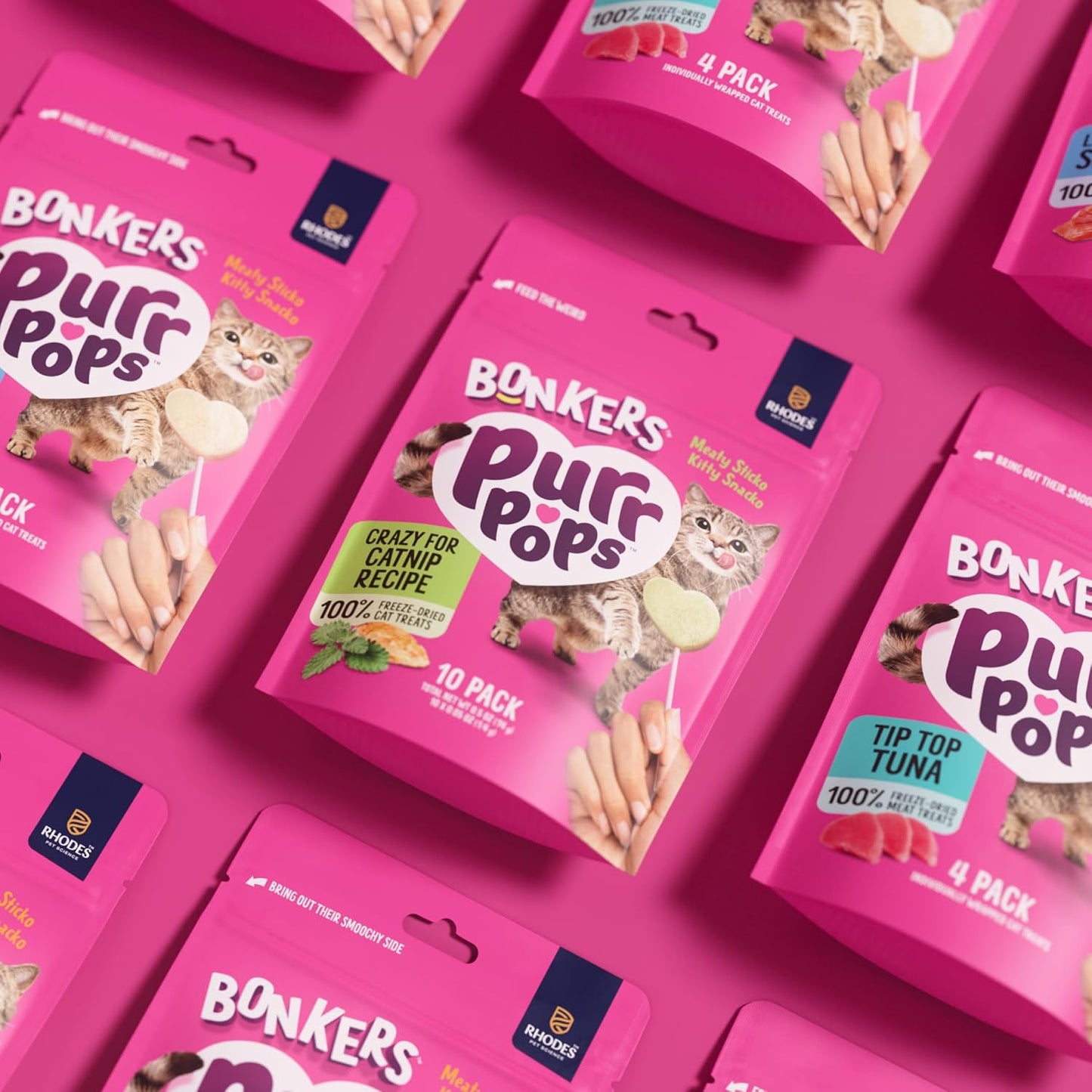Bonkers Purrpops catnip flavored treats displaying back nutrition facts