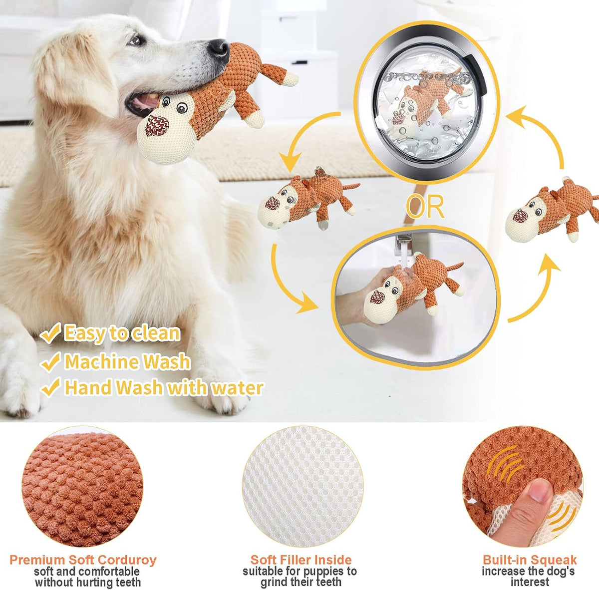 XLMYS squeaky corduroy stuffed toys for puppy training and interactive engagement.