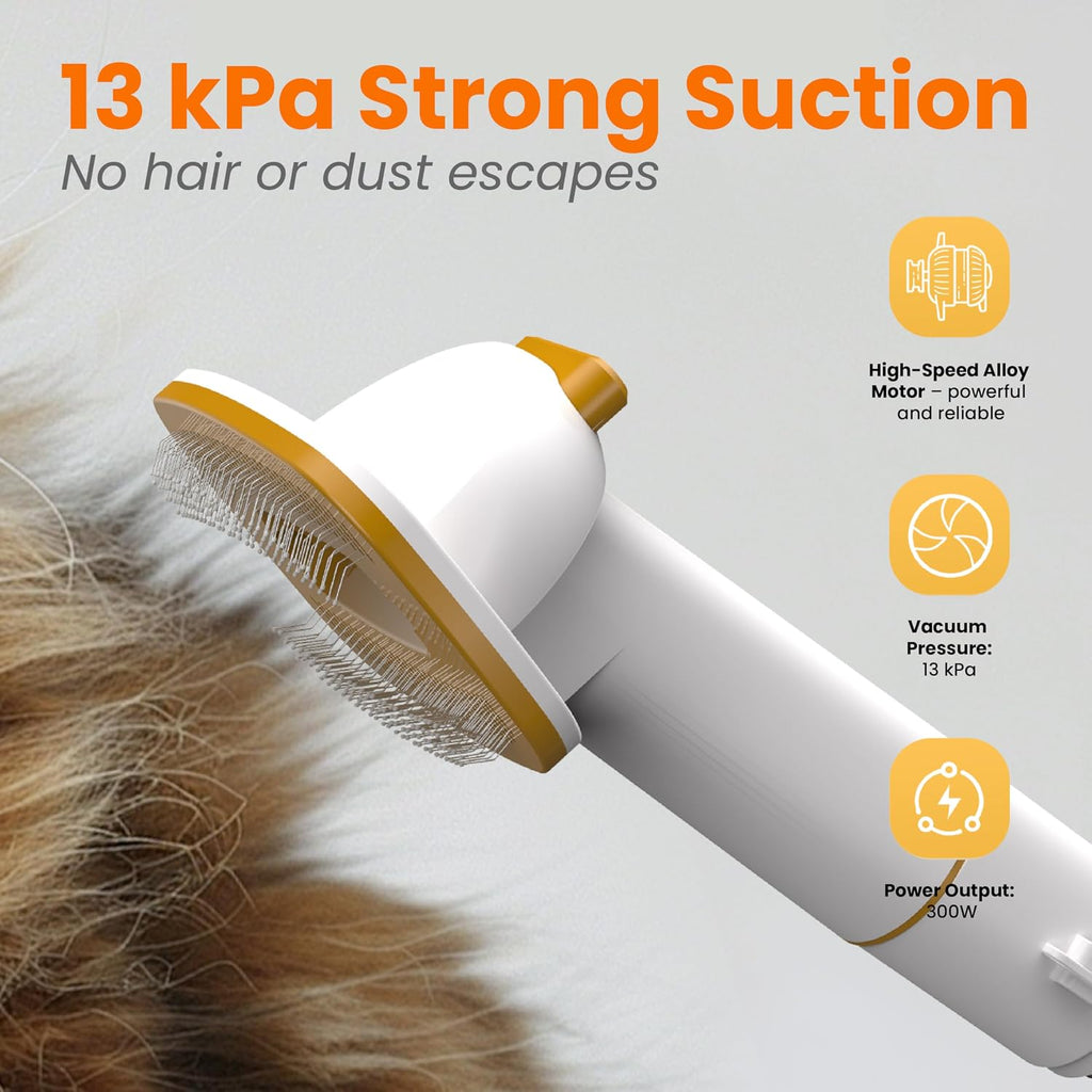 Low noise pet hair vacuum cleaner being used on a dog coat.
