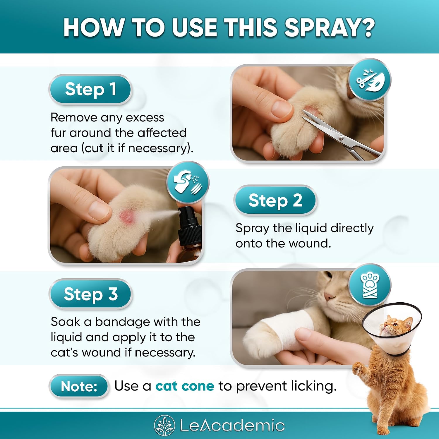 Lick safe feline wound care liquid spray with atomiser nozzle top