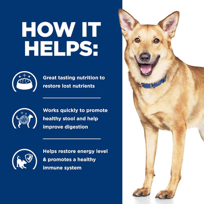Hill's gastrointestinal health dry food for adult dogs close up packaging view