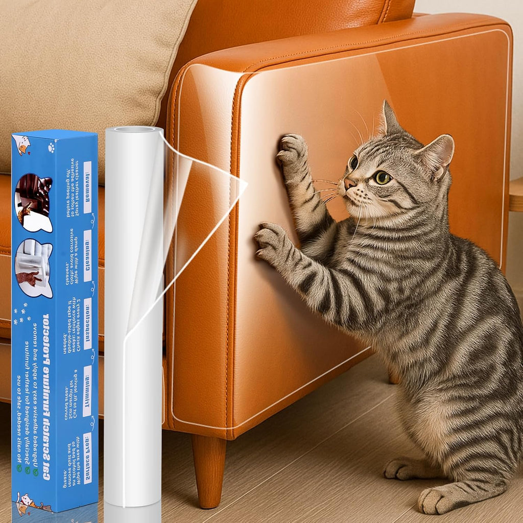 PJT Cat Scratch Furniture Protector - Design for Leather Couch, 200"x16" Clear Couch Protector from Cat Claws, Thickened Anti-Scratch Adhesive Roll, Cuttable & Residue-Free, No Pins - Image 9