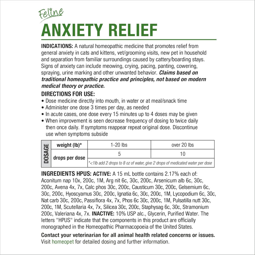 HomeoPet Feline Anxiety Relief natural stress support product closeup shot
