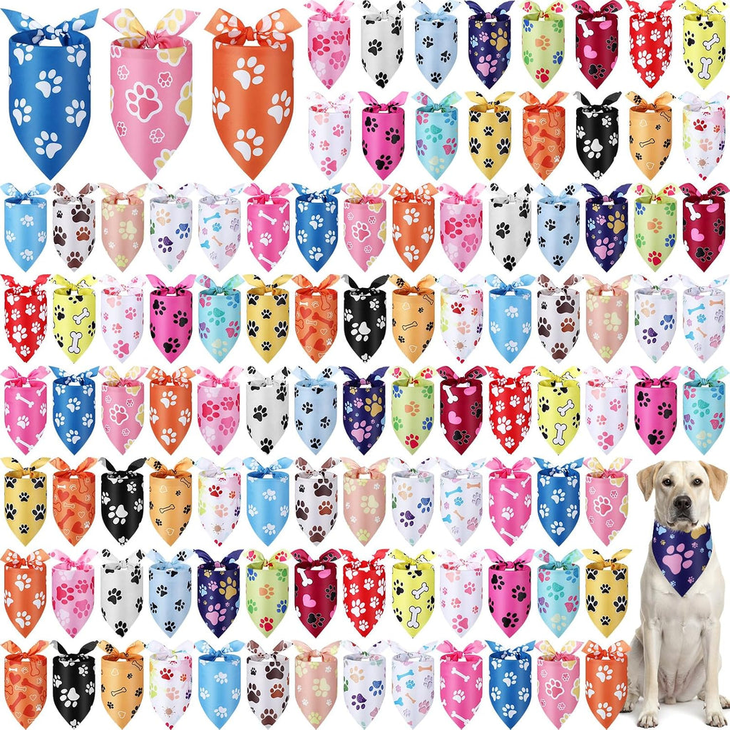 Abbylike 100 Pcs Paw Print Dog Bandanas Bulk Cute Footprint Bandanas for Dogs Triangle Kerchief Bib Scarf for Pets National Dog Day Party Costume Photo Props Accessories Pet Shops (25.6 x 17.7 x 17.7) - Image 14