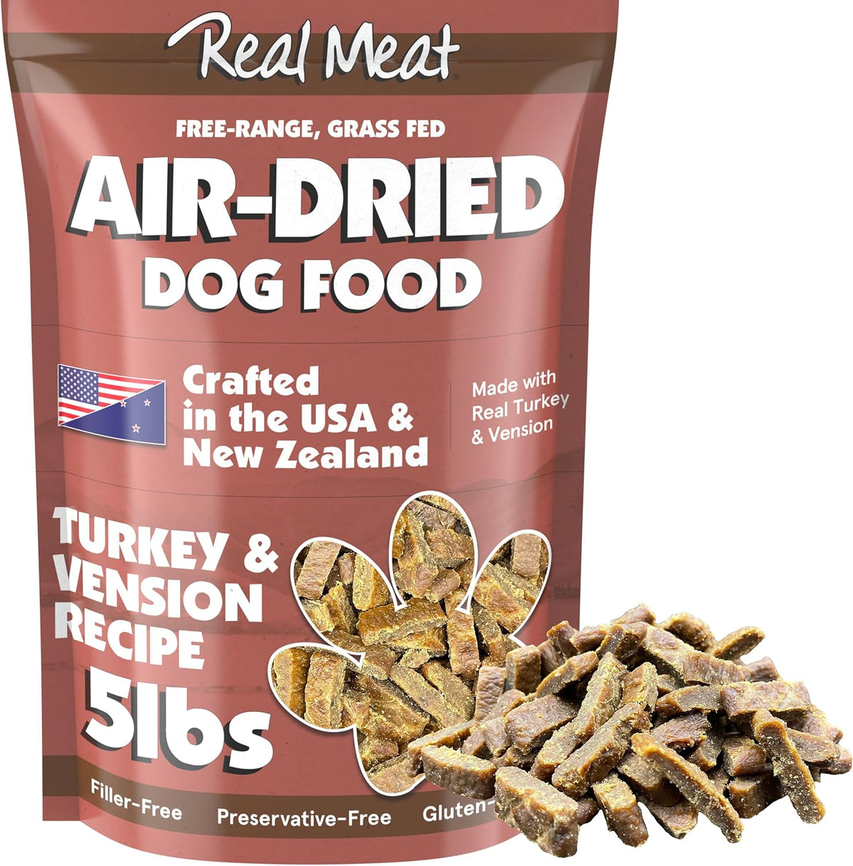 TRMC Real Meat Turkey and Venison Air Dried Dog Food 5lb front view packaging