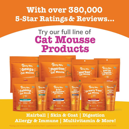 Back label of Zesty Paws digestion mousse showing instructions