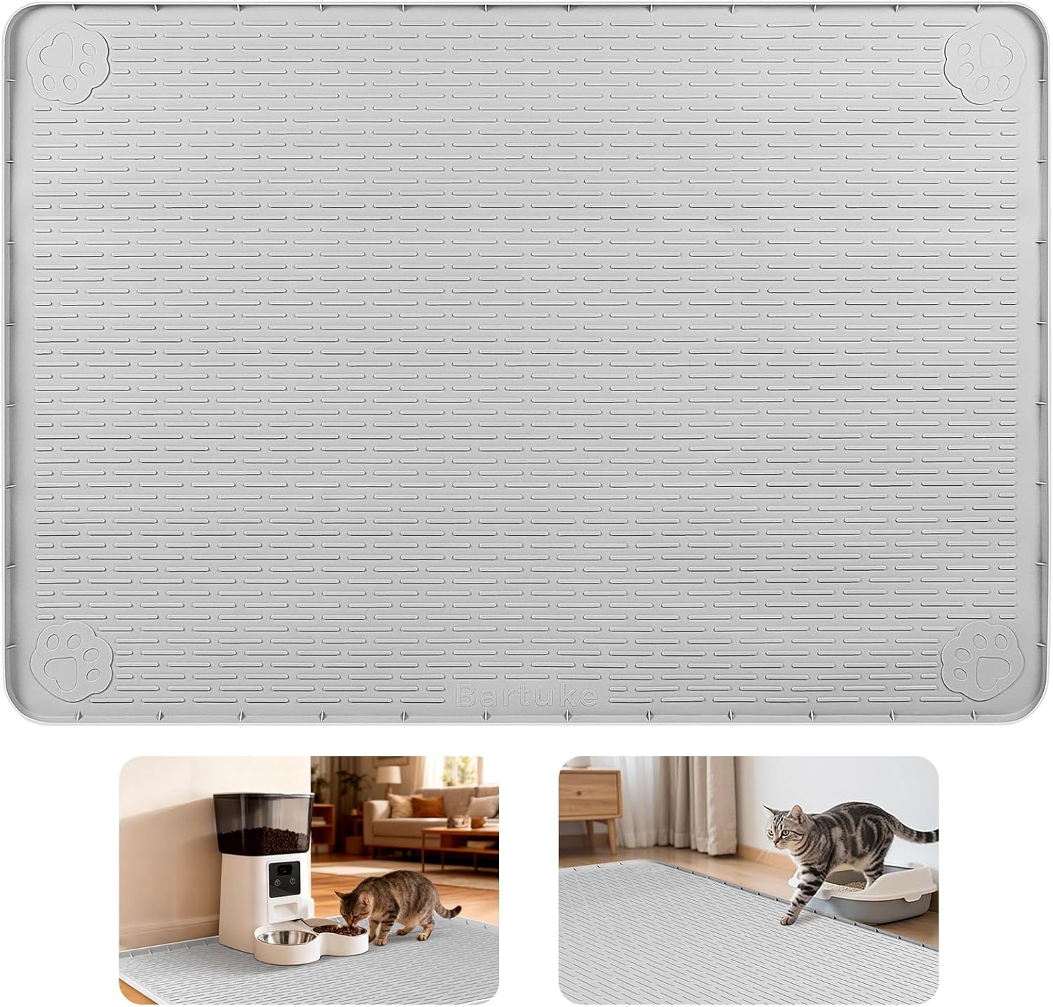 Cat Litter Mat, Extra Large 40" x 28" Silicone Mat Litter Trapping Mat for Scatter Control, Soft on Kitty Paws, Easy to Clean (Gray) - Image 9