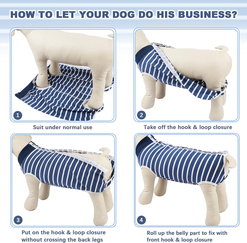 Pelukoa male dog neuter suit showing customizable toilet cutout area