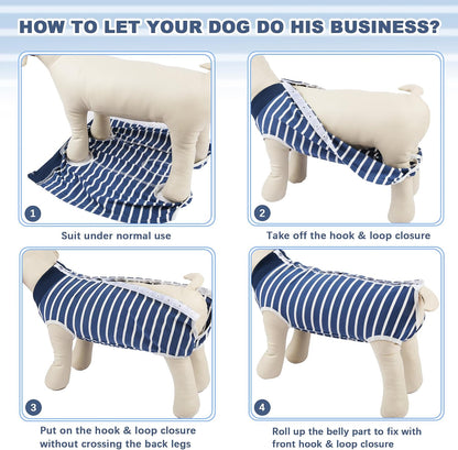 Pelukoa male dog neuter suit showing customizable toilet cutout area