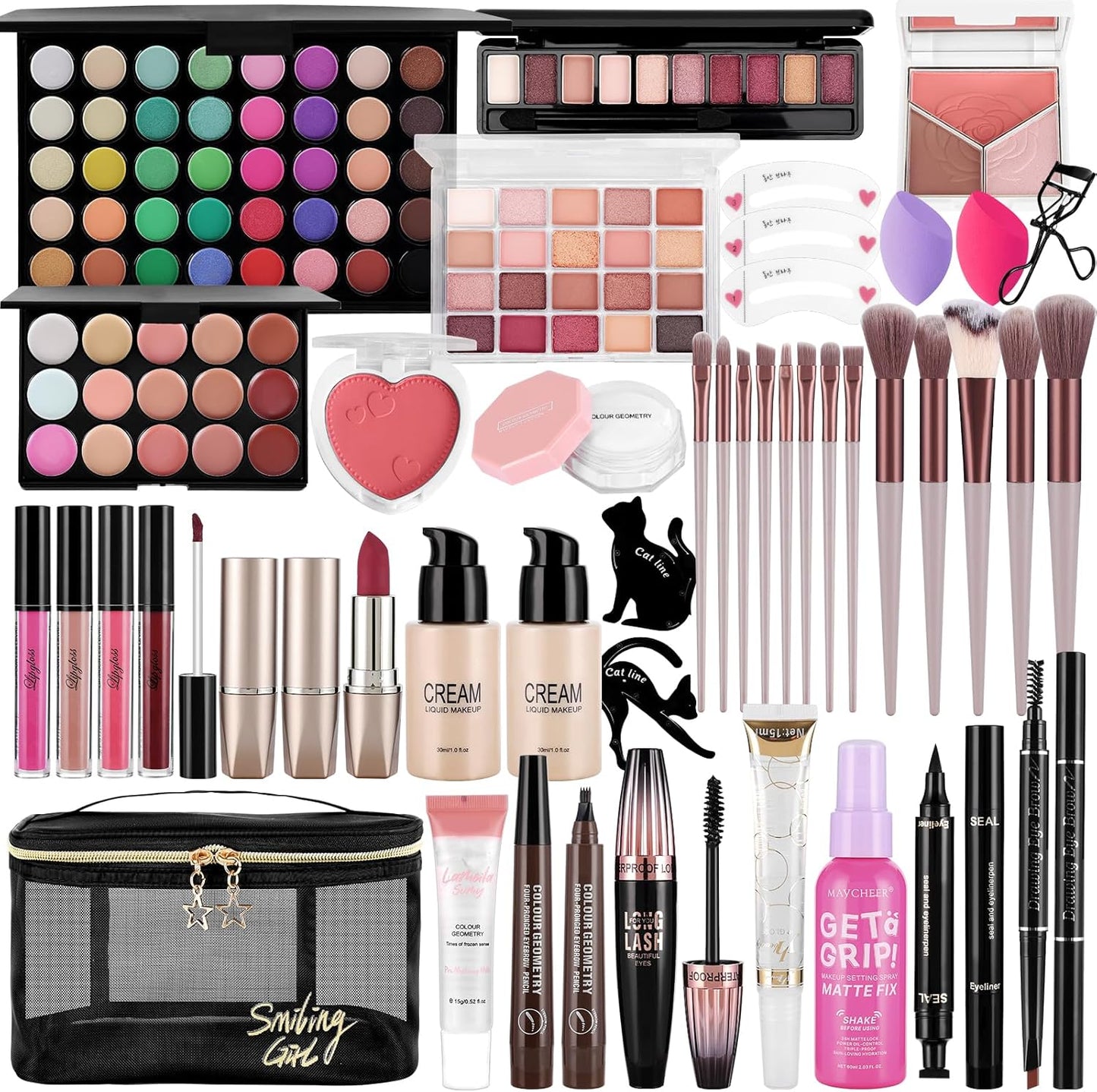 VESPRO All In One Makeup Kit front view showing open eyeshadow palette and brushes.