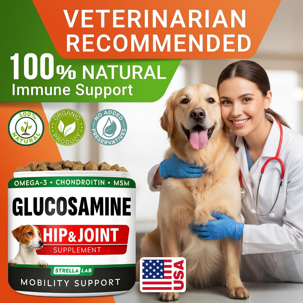 Glucosamine Treats for Dogs - Joint Supplement w/Omega-3 Fish Oil - Chondroitin, MSM - Advanced Mobility Chews - Joint Pain Relief - Hip & Joint Care - Chicken Flavor - 120 Ct - Made in USA - Image 9