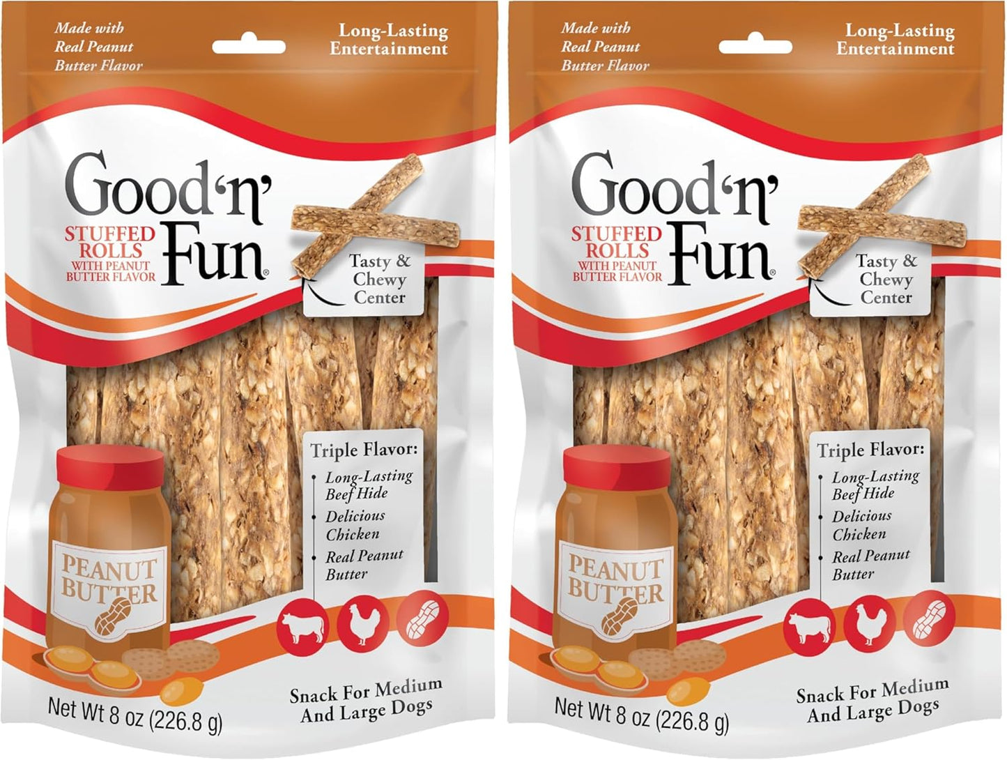 Good 'n' Fun Triple Flavor Stuffed Rolls with Peanut Butter Flavor, 8 Ounce, Treat Your Dog to Long-Lasting Rawhide Chews - Image 11