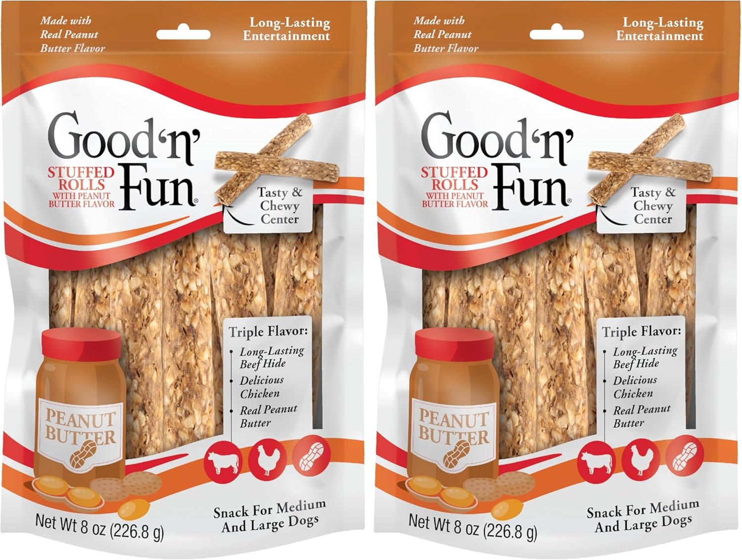 Good 'n' Fun Triple Flavor Stuffed Rolls with Peanut Butter Flavor, 8 Ounce, Treat Your Dog to Long-Lasting Rawhide Chews - Image 11