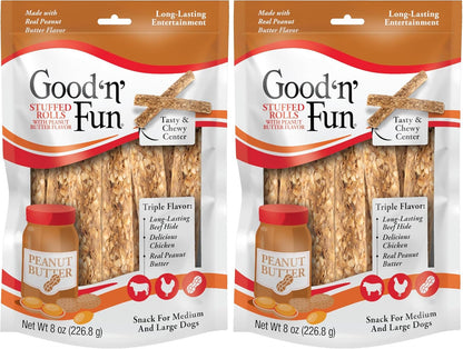 Good 'n' Fun Triple Flavor Stuffed Rolls with Peanut Butter Flavor, 8 Ounce, Treat Your Dog to Long-Lasting Rawhide Chews - Image 11