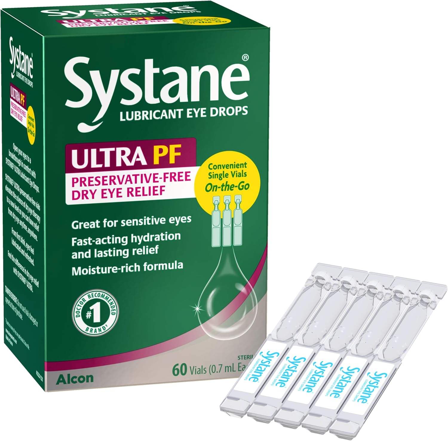 Systane Ultra Preservative Free Lubricant Eye Drops front view box packaging