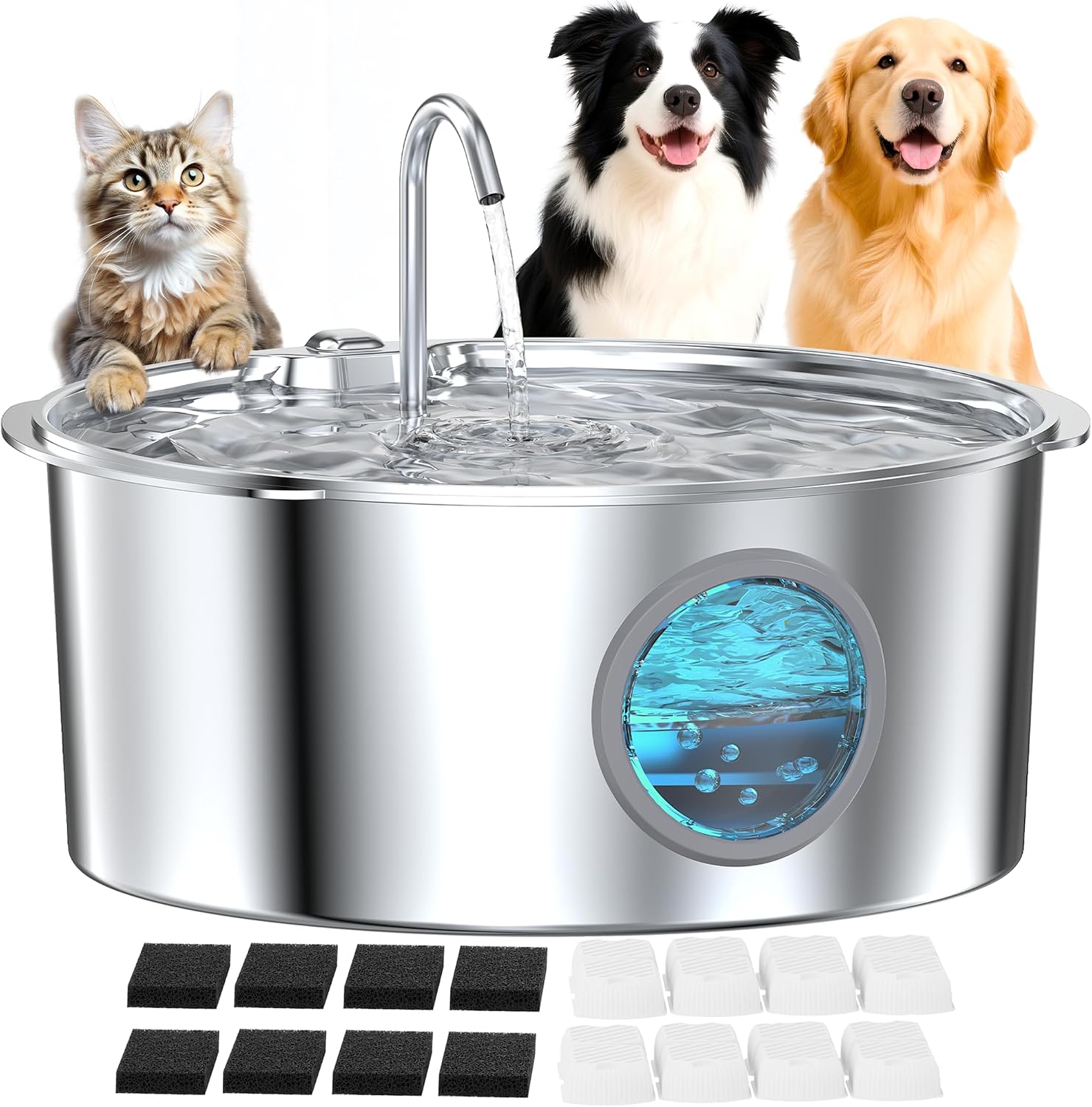 Dog Water Fountain for Large Dogs: Stainless Steel Dog Fountain Water Bowl - 3.2Gal/406oz/12L Super Quiet Big Cat Water Fountain with Visual Water Level -Great for Large Dogs Cats and Multi-Pet Home - Image 9