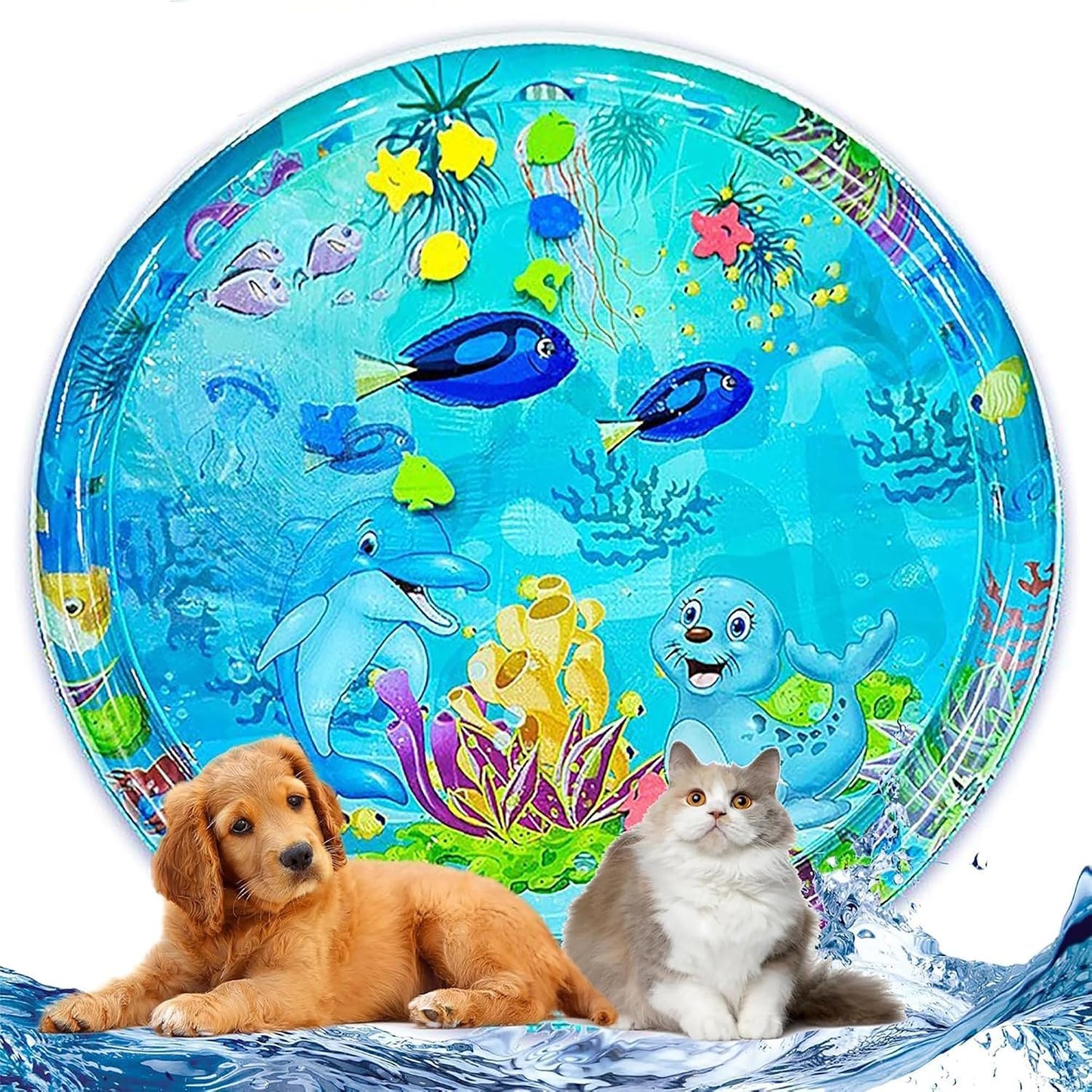 Genkasar water sensor play mat front view showing the blue ocean theme with floating shapes.