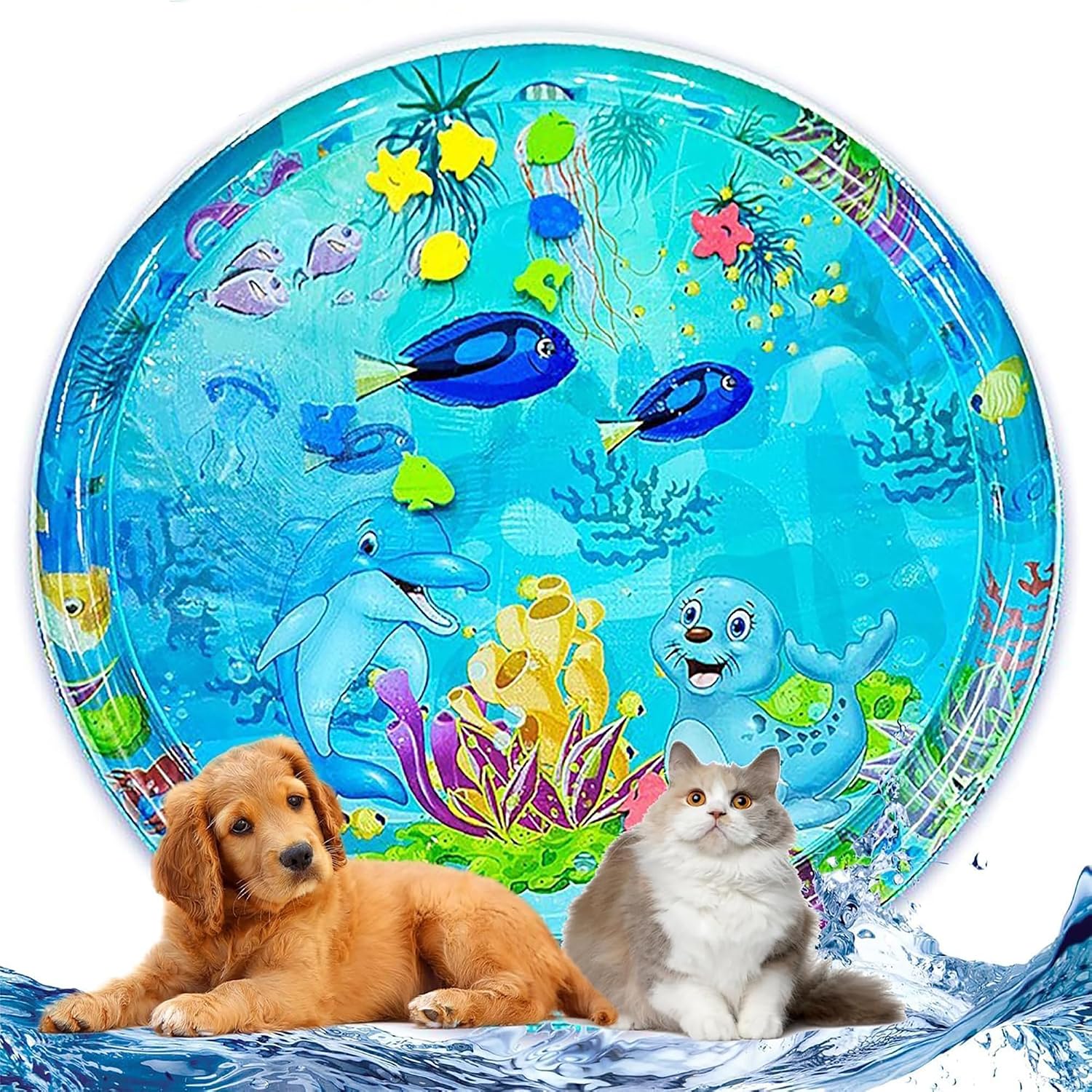 Genkasar water sensor play mat front view showing the blue ocean theme with floating shapes.