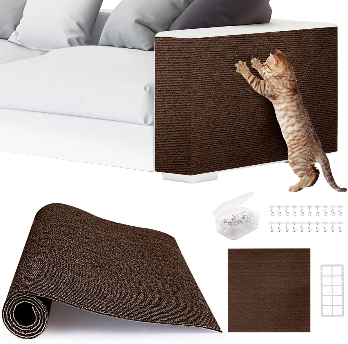 4pack Cat Scratch Couch Furniture and Wall Protector | Adhesive Cat Scratch Pad for Covering Cat Tower, DIY Climbing Cat Scratcher Couch Protector from Cat Claws Scratching (Light Gray) - Image 12