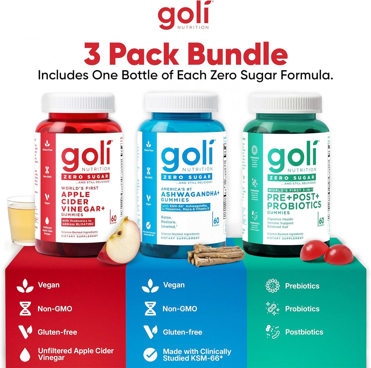 Goli Zero Sugar Trio 180 count set layout