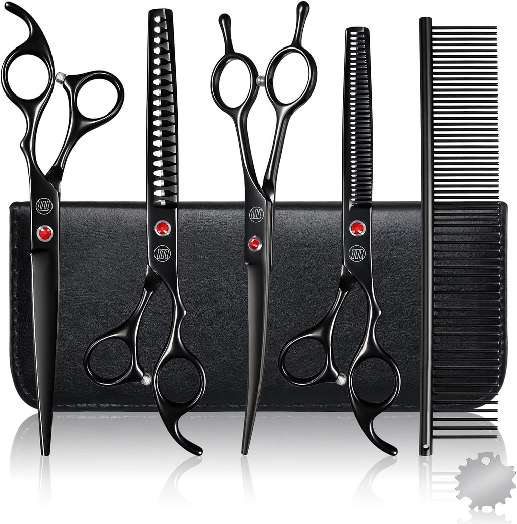 Professional Dog Grooming Scissors Set, 7 Inch/8 Inch Pet Grooming Scissors Chunkers Shears for Dog, Curved Dog Grooming Scissors, Thinning Shears for Dog with Grooming Comb - Image 9