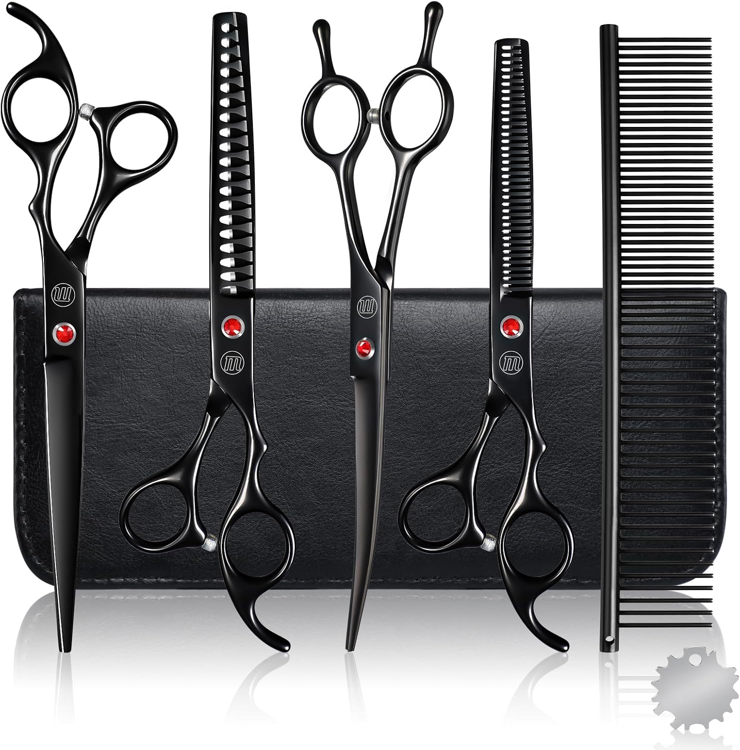 Professional Dog Grooming Scissors Set, 7 Inch/8 Inch Pet Grooming Scissors Chunkers Shears for Dog, Curved Dog Grooming Scissors, Thinning Shears for Dog with Grooming Comb - Image 9