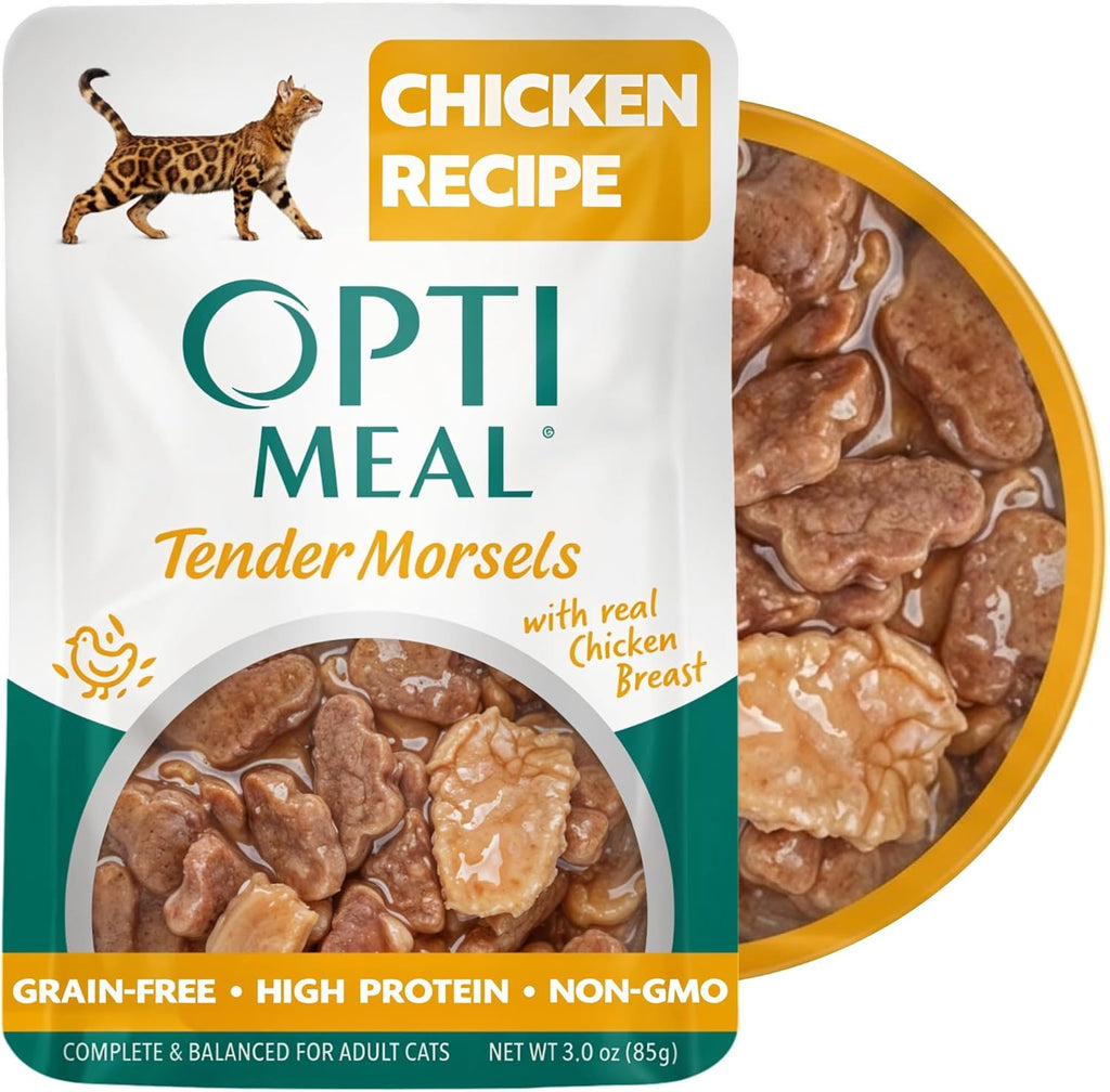 Optimeal Wet Cat Food Variety Pack - Savory Protein Selection, Grain Free Tender Morsels, High Protein Premium Nutrition Made with Natural European Ingredients, Adult Cat Pouches 3oz (Pack of 12) - Image 10