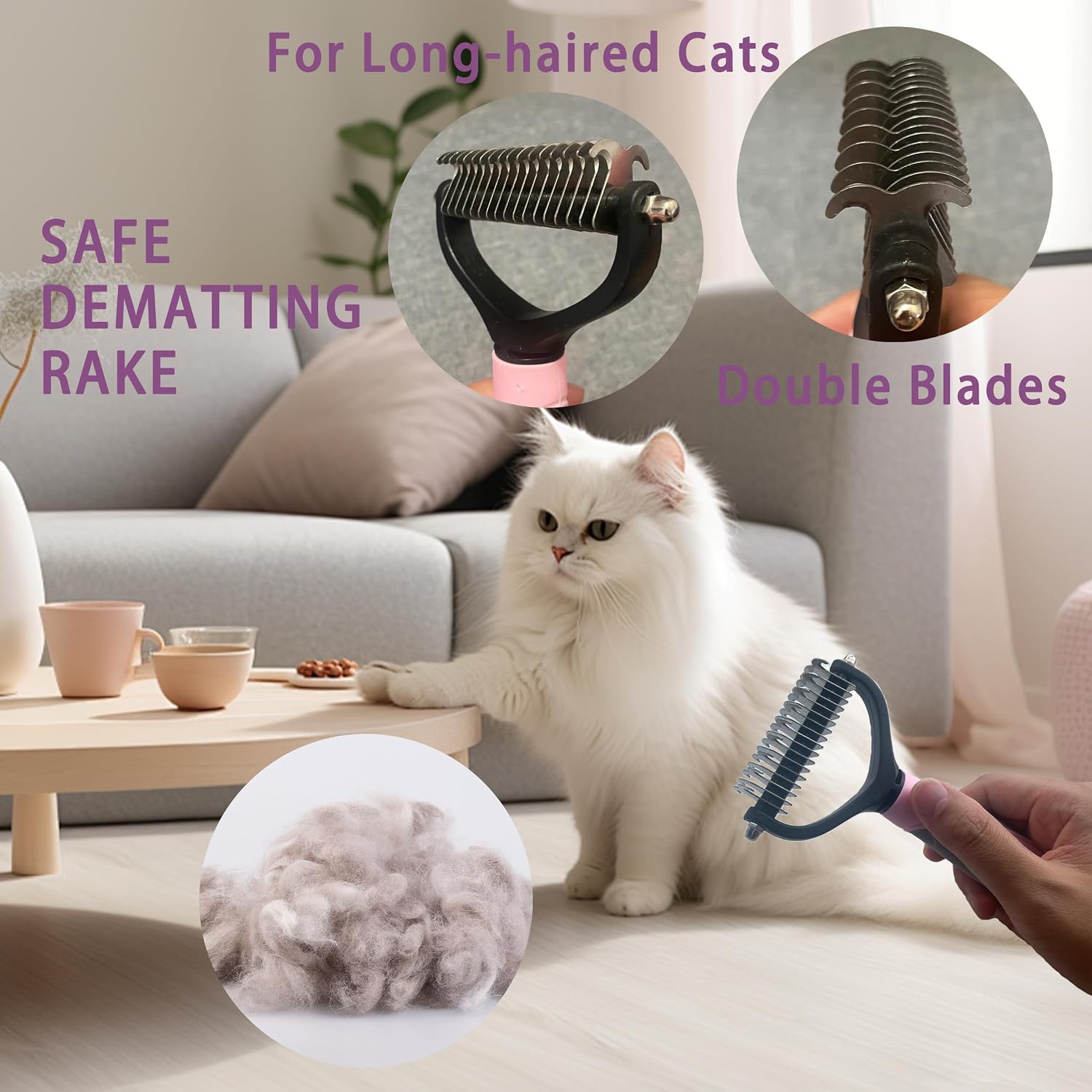 Stainless steel dematting rake tool for cats removing loose undercoat fur