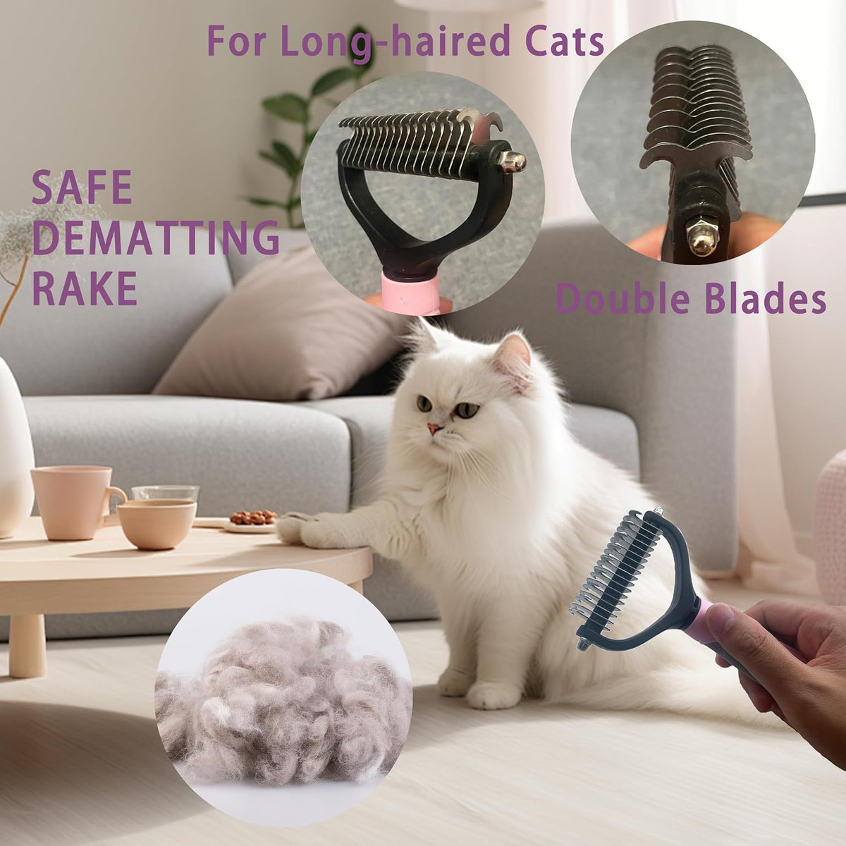 Stainless steel dematting rake tool for cats removing loose undercoat fur