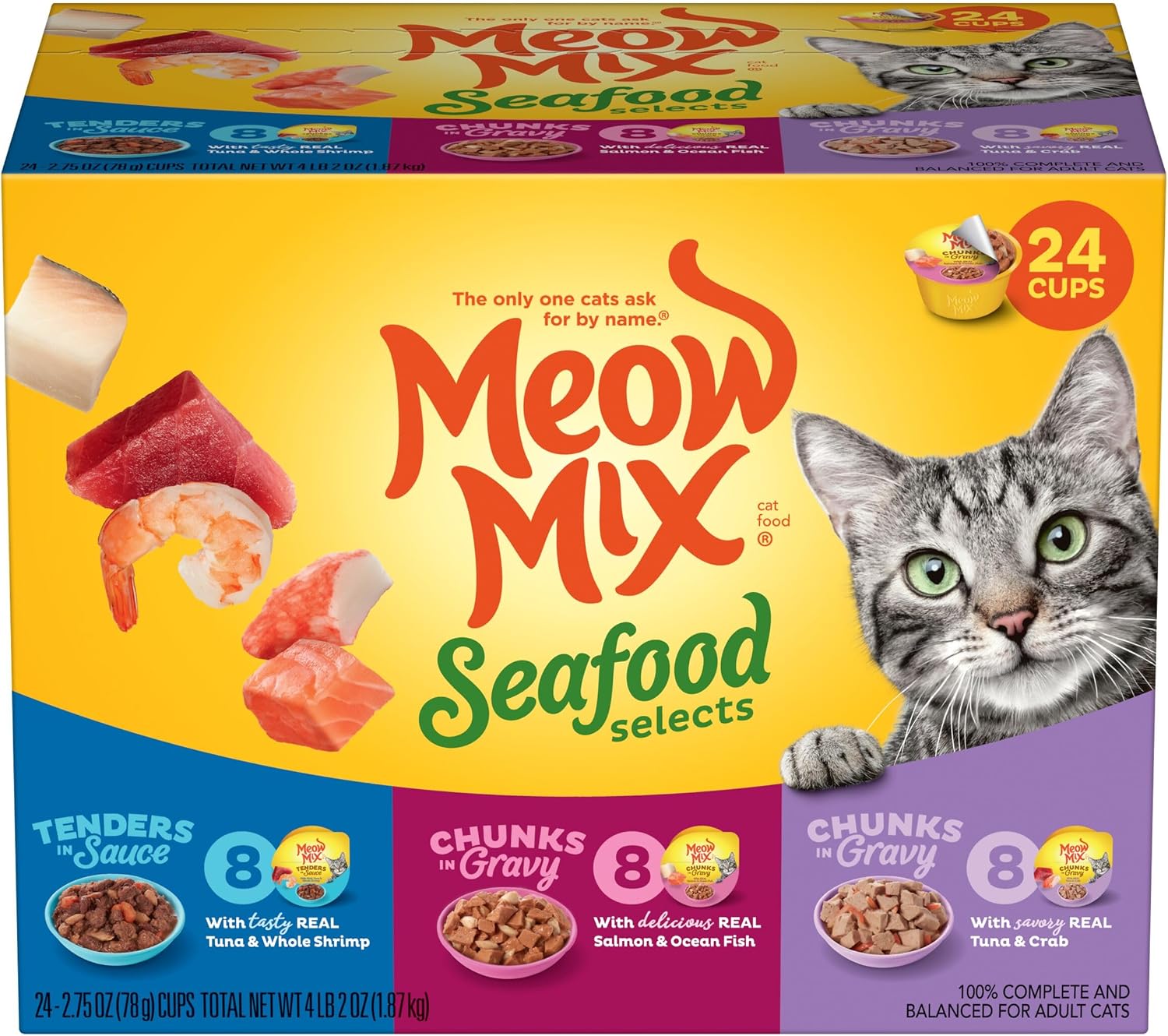 Meow Mix Savory Morsels Seafood Favorites Variety Pack, 2.75 oz Can (12 Pack) - Image 10