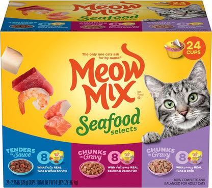 Meow Mix Savory Morsels Seafood Favorites Variety Pack, 2.75 oz Can (12 Pack) - Image 10