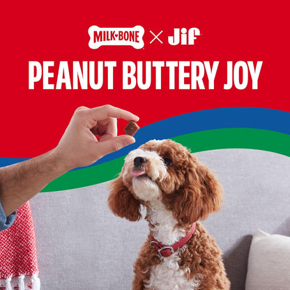 Milk-Bone dog treats made with real Jif peanut butter close up