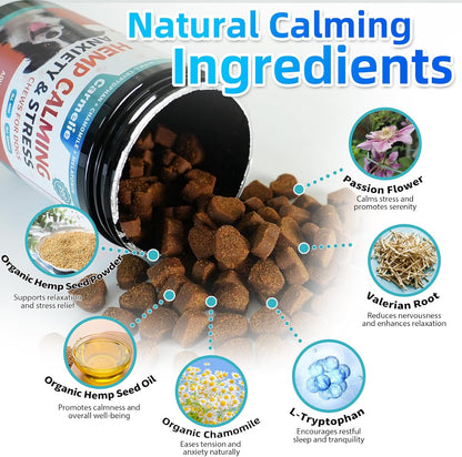 Carmelie calming chews chicken flavor treats close up view for dogs