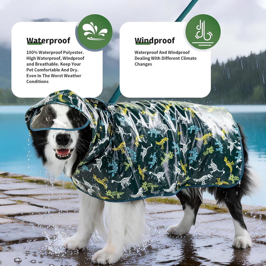 ExploreU waterproof pet poncho back view showcasing the hidden leash hole access
