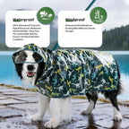 ExploreU waterproof pet poncho back view showcasing the hidden leash hole access