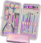 ANRUI Manicure Set Nail Clippers Pedicure Kit - 12pcs Stainless Steel Nail Kit, Colorful Professional Nail Care Kit Nail Files & Scissors Tools for Hands Foot Facial - Pink - Image 1