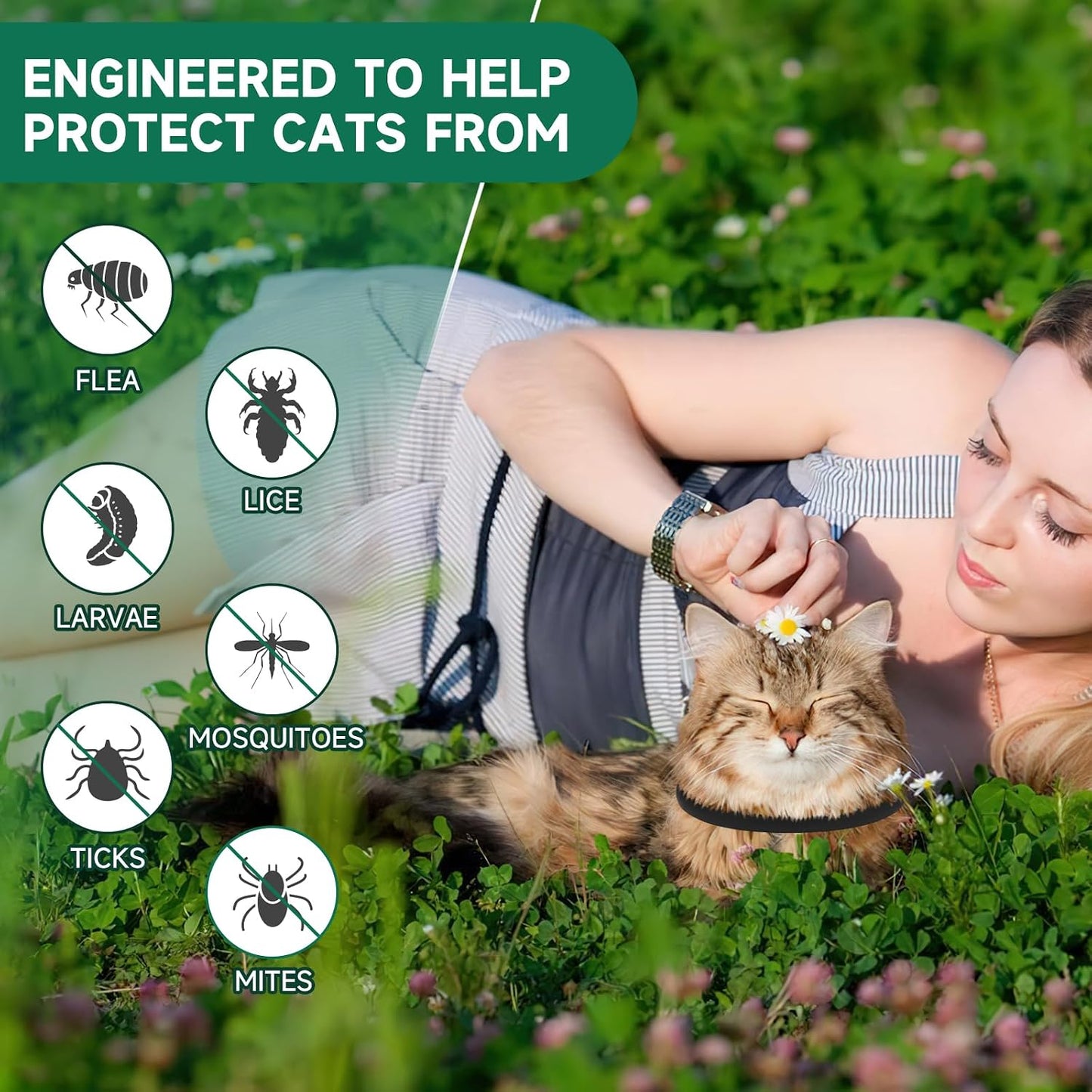 Woyamay adjustable cat flea collar packaging showing 32 month duration