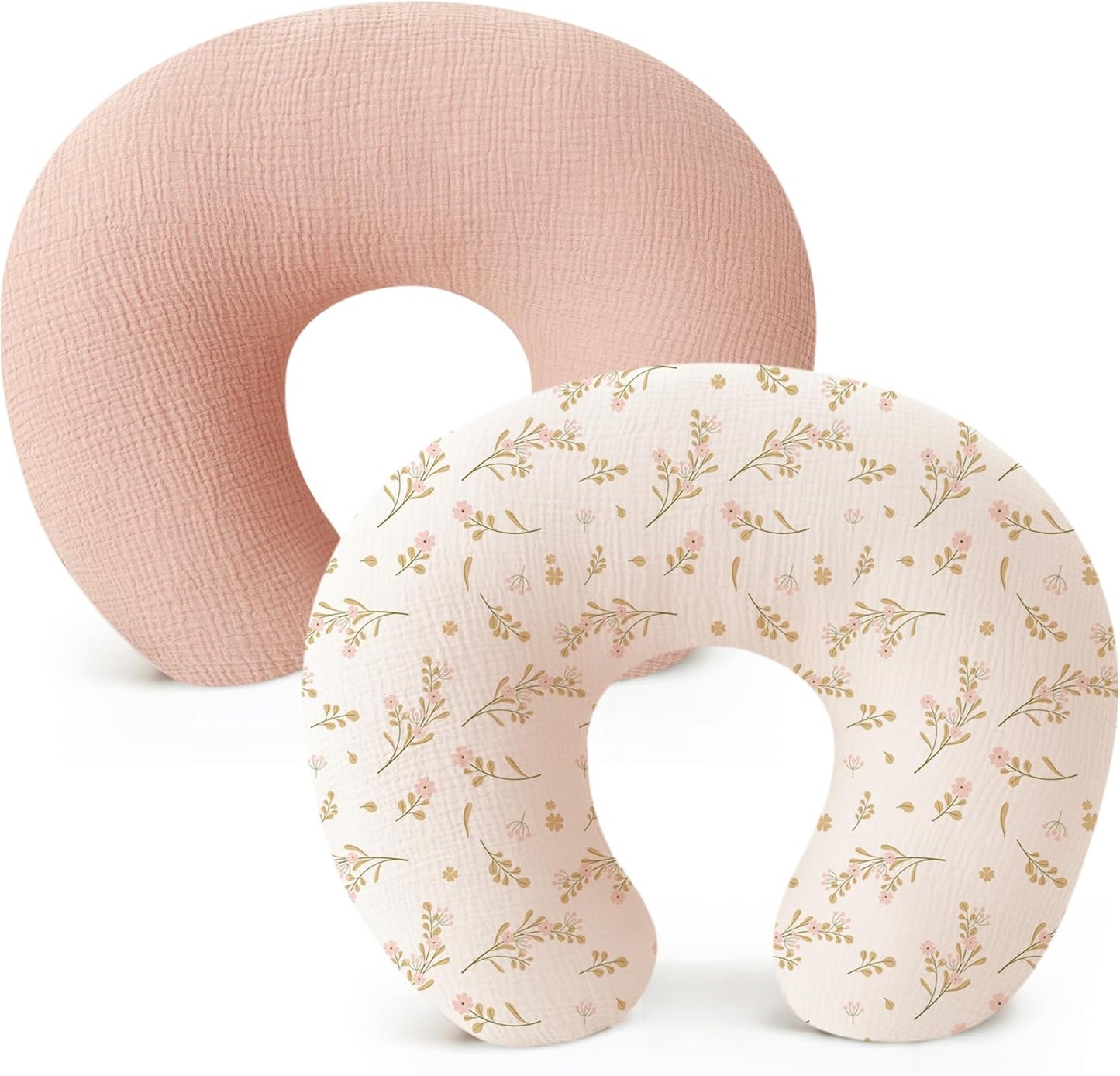 Konssy 2 Pack Muslin Nursing Pillow Covers front view in pink floral print