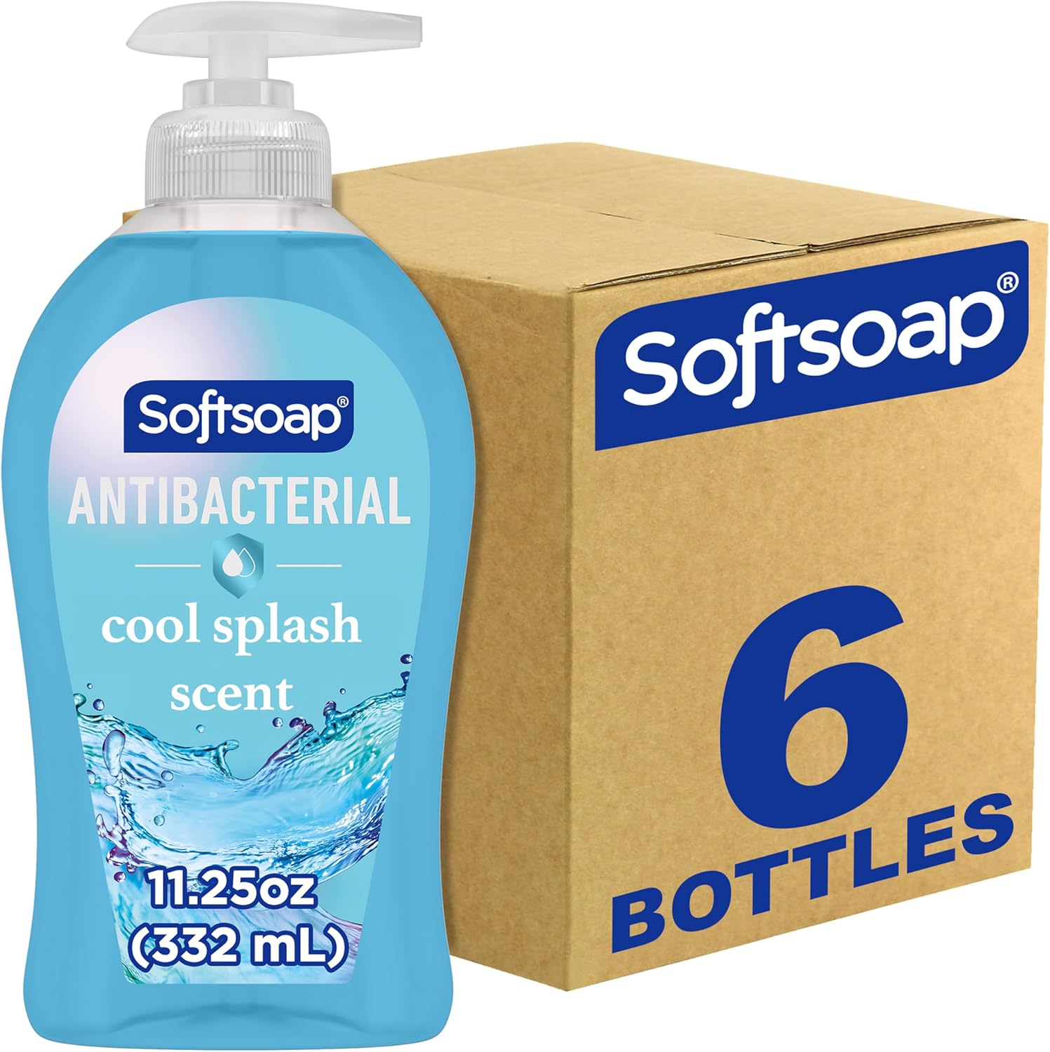Softsoap Clean and Protect Antibacterial Liquid Hand Soap pack front view showcasing blue bottles