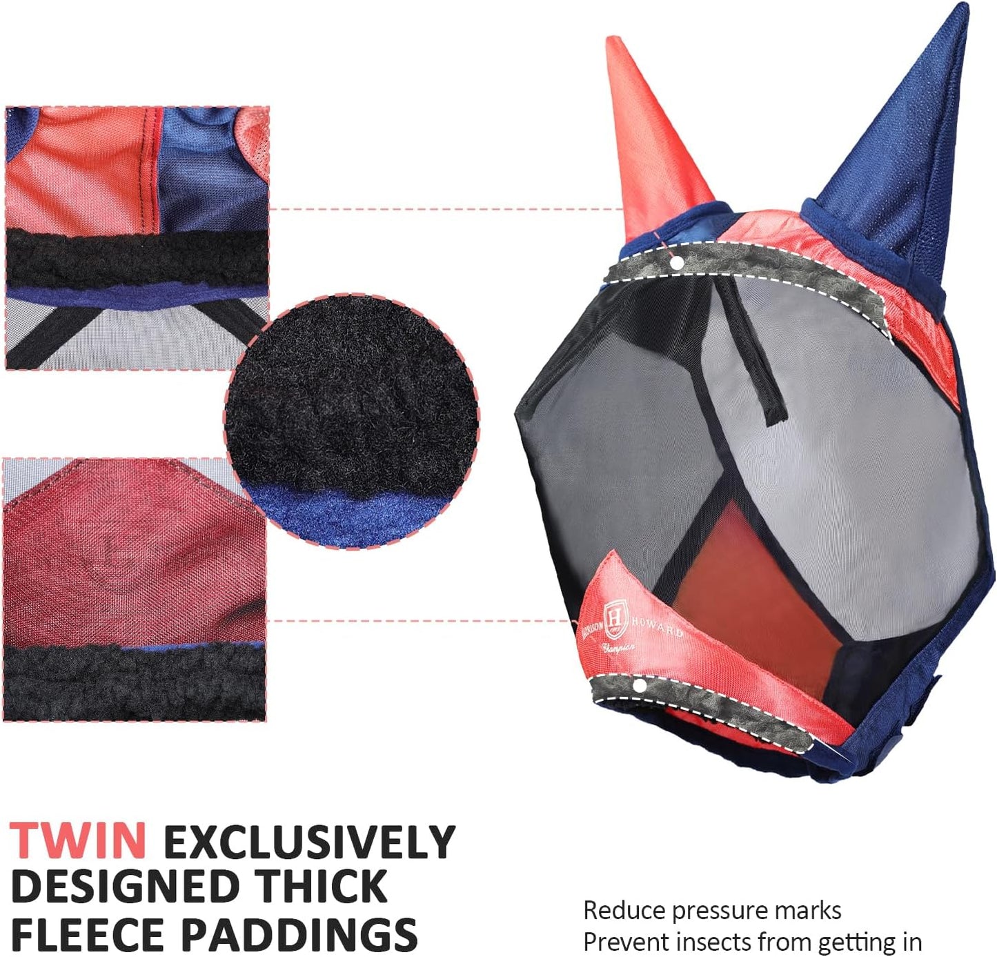Adjustable touch-and-go strap detail on Harrison Howard horse mask