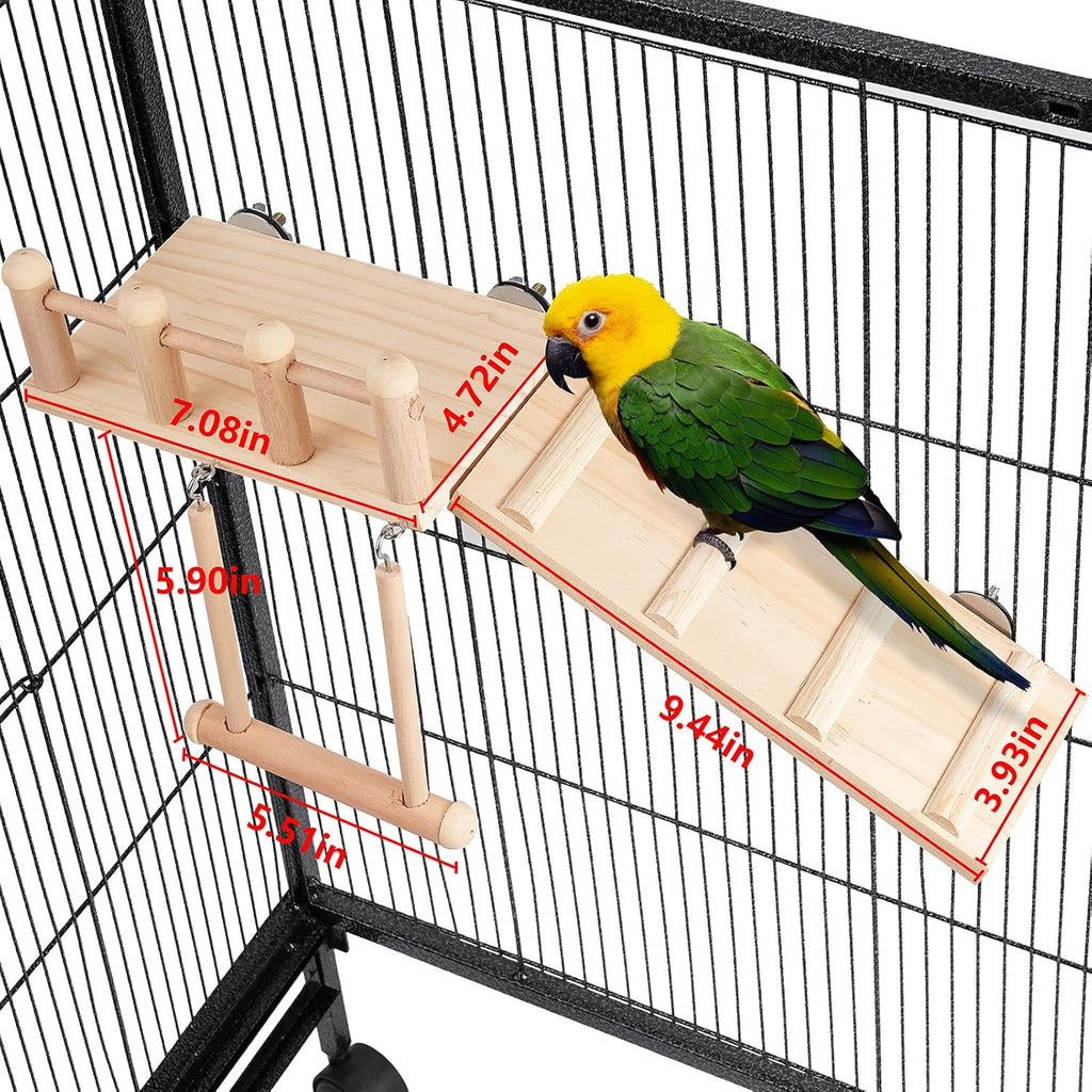 FrgKbTm Bird Perches Platform Swing with Climbing Ladder, Parakeet Cage Accessories Wooden Playing Gyms Exercise Sturdy for Small Birds - Image 7
