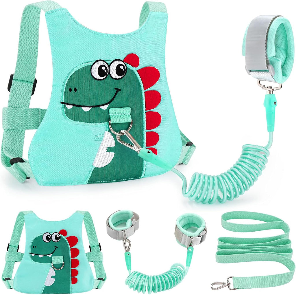 Fitarts toddler green dinosaur safety walking harness front view