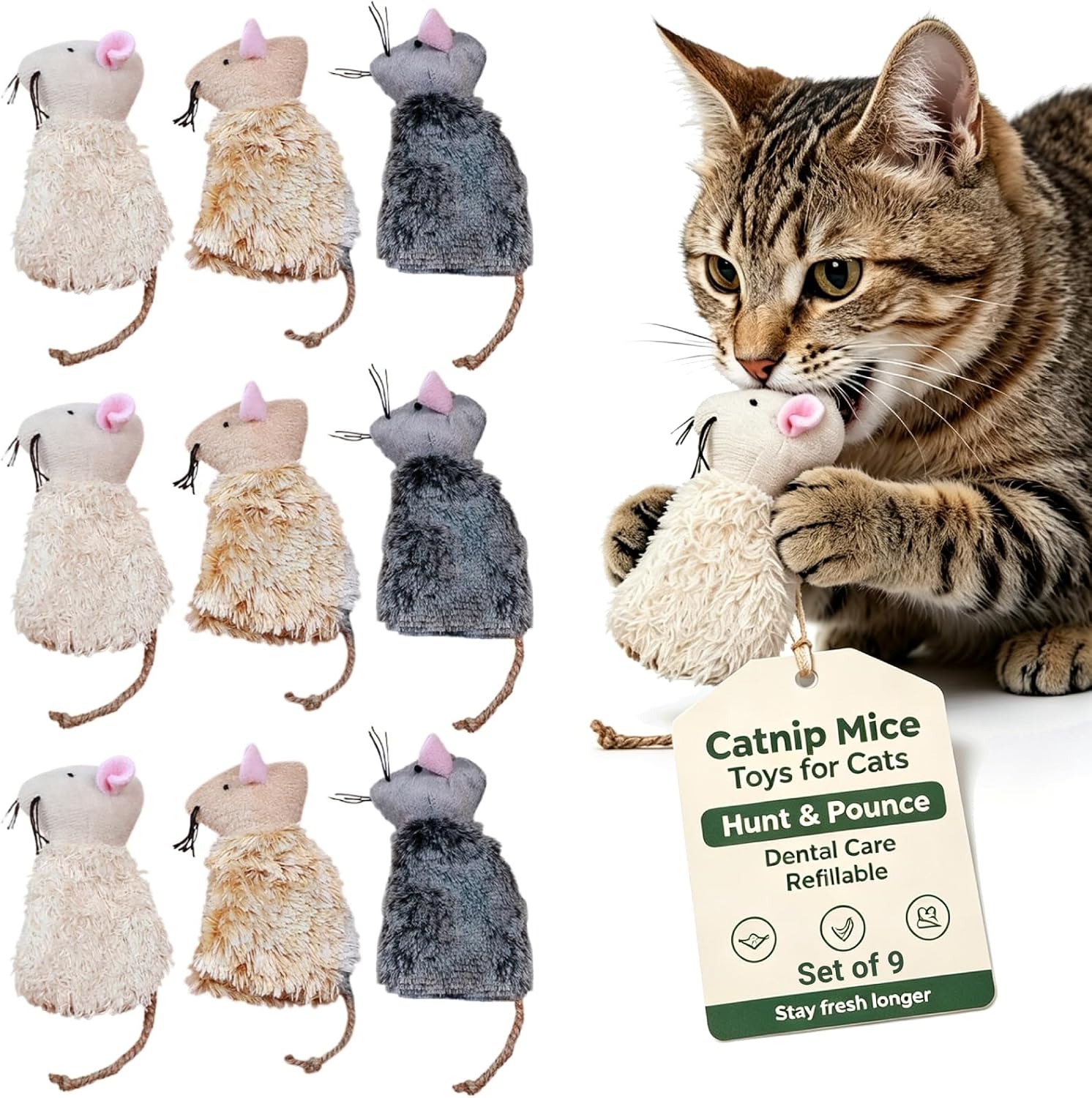 Ipetboom 6pcs Refillable Catnip Toys for Cats - Plush Mouse Cat Chew Toys for Indoor Activities, Breathable Fabric for Added Catnip, Hunting Play and Boredom Relief - 3.54x2.55x0.39in - Image 10