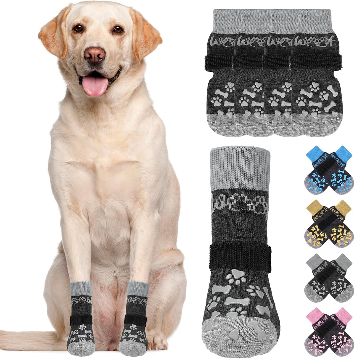 Kooltail anti-slip dog socks front view in grey