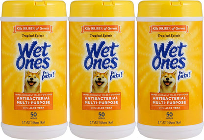Wet Ones for Pets Antibacterial Dog Wipes, Multi-Purpose Grooming Wipes with Aloe Vera for Paws, Face & Body, Easy Cleanups Between Baths, Tropical Splash Scent, 5.7 in x 7.5 in, 50 Count - Image 13