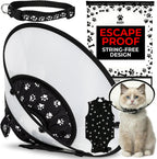 Kedi Cats Solutions Cat Recovery Cone Kit front view of black paw print soft collar on a cat